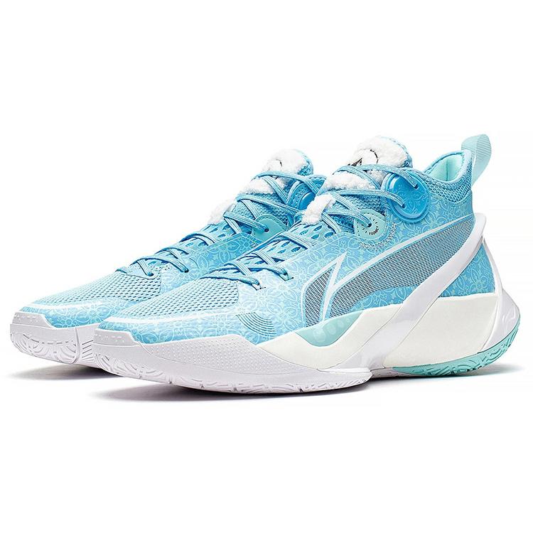 New LiNing SONIC 10 Cushioning Anti Slip And Wear Resistant Coverage Support Mid Top Basketball Shoes Men's Blue White ABAS069-2