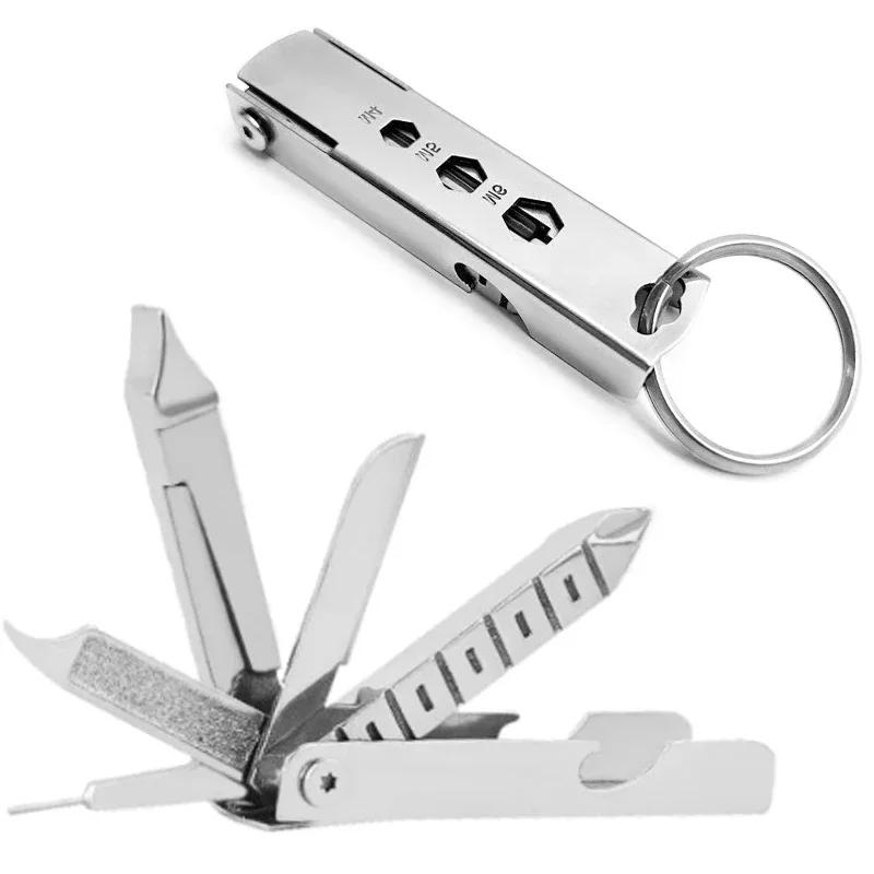 8-in-1 EDC Keychain Multitool with SIM Pin, Screwdriver, Bottle Opener for Outdoor Survival, Camping, Hiking Gear