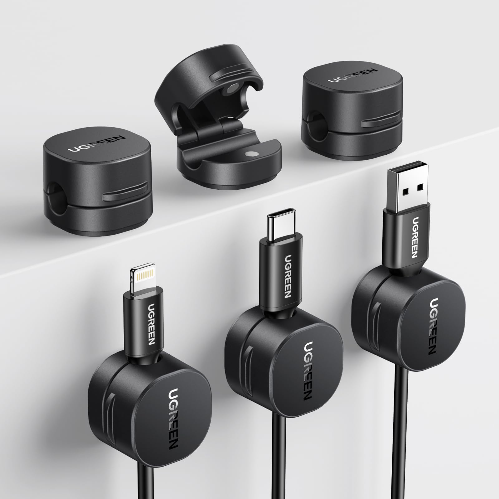 

UGREEN 6-Piece Magnetic Cable Holder, Small Cable Clips, Cable Organizer with Strong Adhesive, for USB Cable Storage, Cord and Cable Organizer,