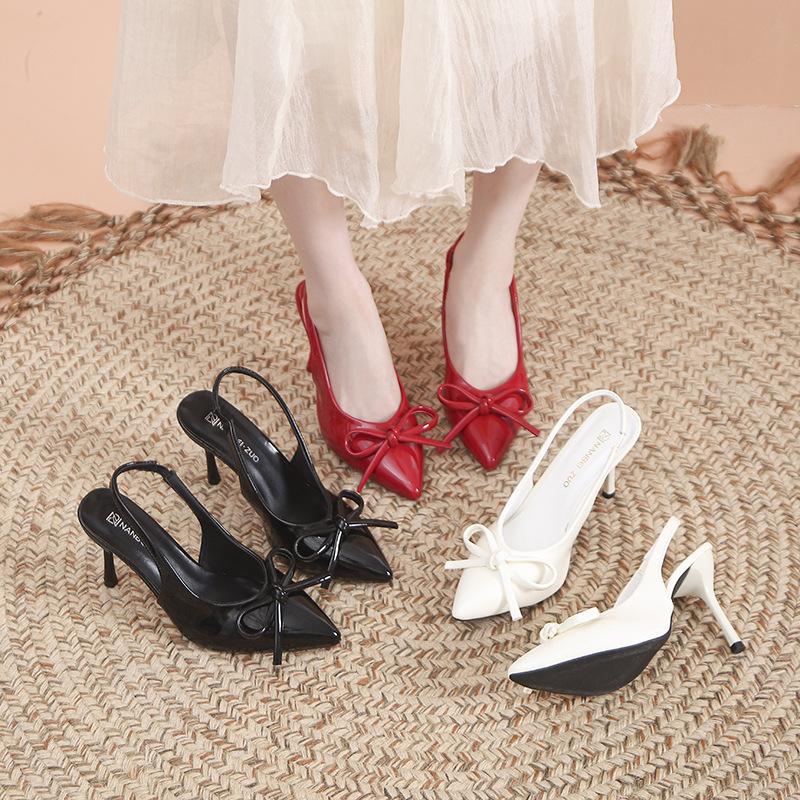 Baotou high heels spring and autumn 2025 new pointed bow temperament celebrity fashion empty single shoes women