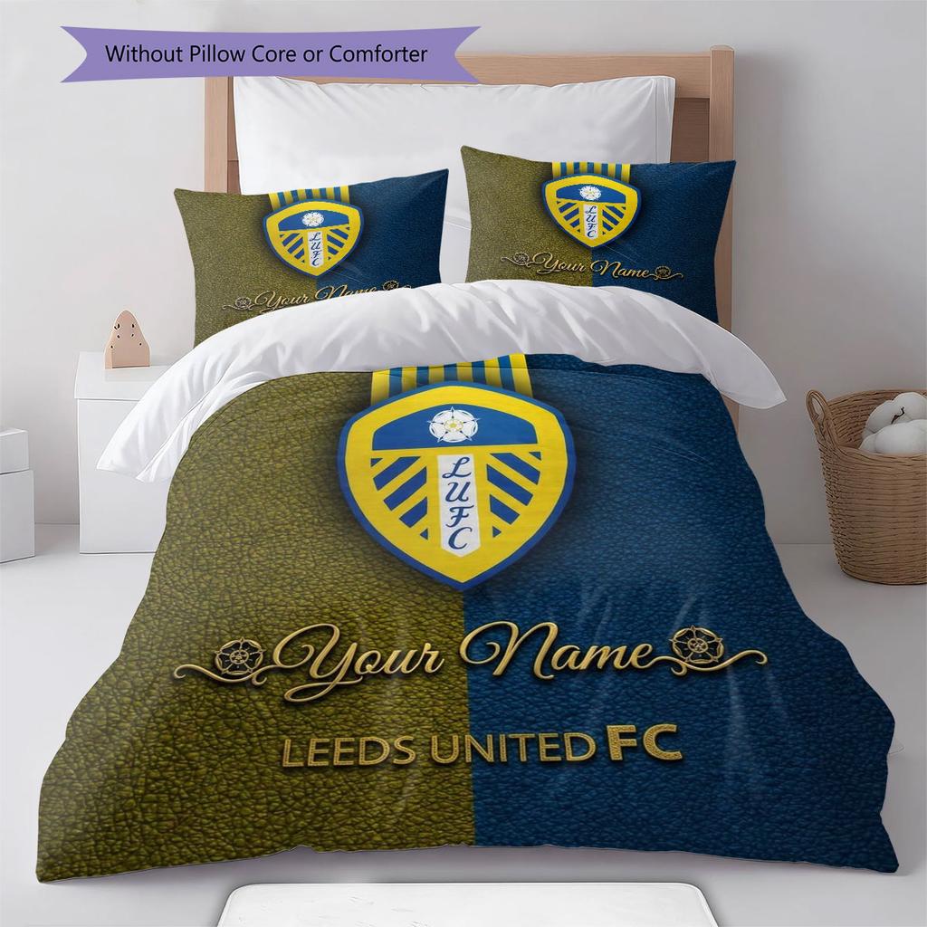 Leeds United Custom Name Pattern Bedding,Quilt Set Quilt Cover Pillowcase Home Birthday Gift(1 * Duvet Cover + 2 * Pillowcase, Without Core)