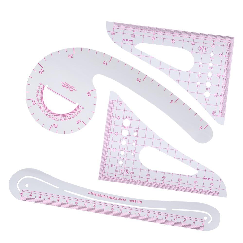 4pcs High Accuracy Pattern Ruler Plastic Drafting Tool Durable Sewing Ruler Clothing Design