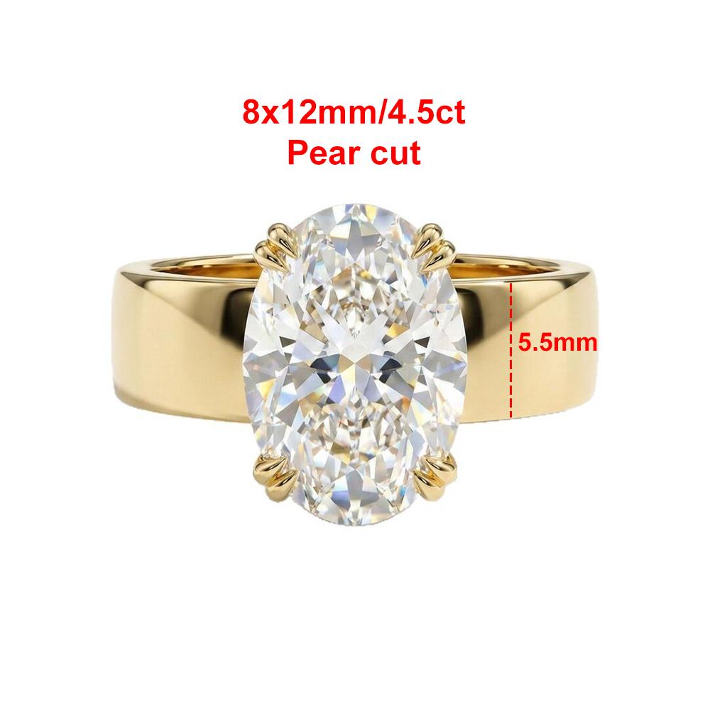 4,5 Karat Oval geschliffener Moissanit Verlobungsring für Damen Kupfer 18K Gold plattiert Doppelzinken Breiter Bandring Ehering Schmuck Geschenk 8&Zircon no GRA beige