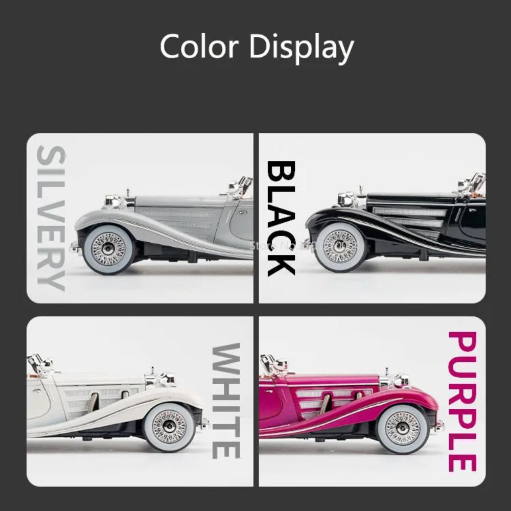 1:24 Scale 500K E-TYPE Model Car Toy Rubber Tires Wheel Steering Miniature Vintage Car Light Music Vehicle Kids Festival Gifts