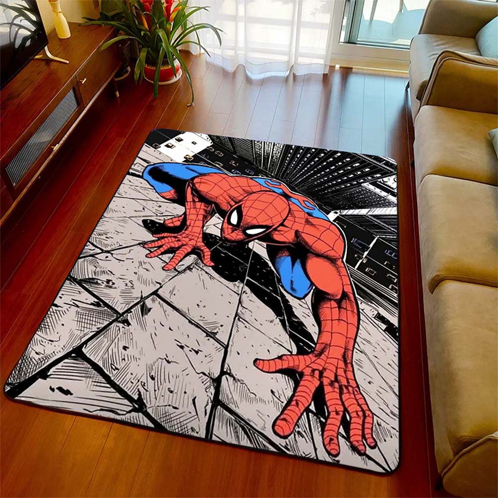 Superhero Pattern Area Rug Spiderman Printed Polyester Non-Slip Floor Carpet for Home Bedroom -QJY