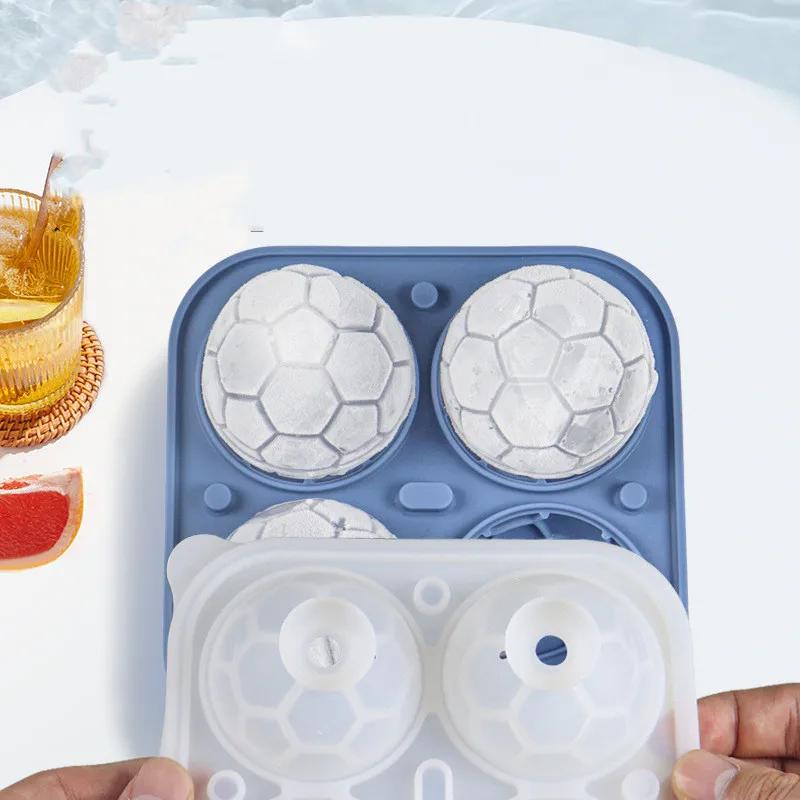 4Grids Silicone Ice Grid Football Ice Cube Mold with Cover Ice Cube Maker for Whiskey Cocktails Kitchen Bar Tool Accessory