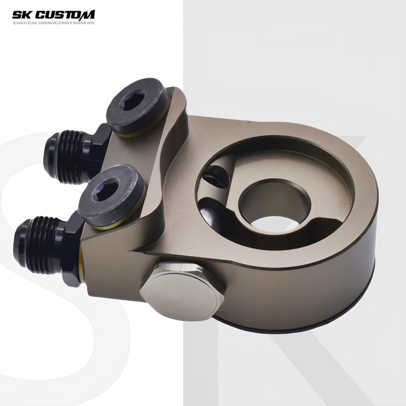SK CUSTOM Engine Radiator Adapter Oil Cooler Filter Thermostat Sandwich Plate Elevation Angle 45° AN8 AN10 Aluminum Alloy CNC