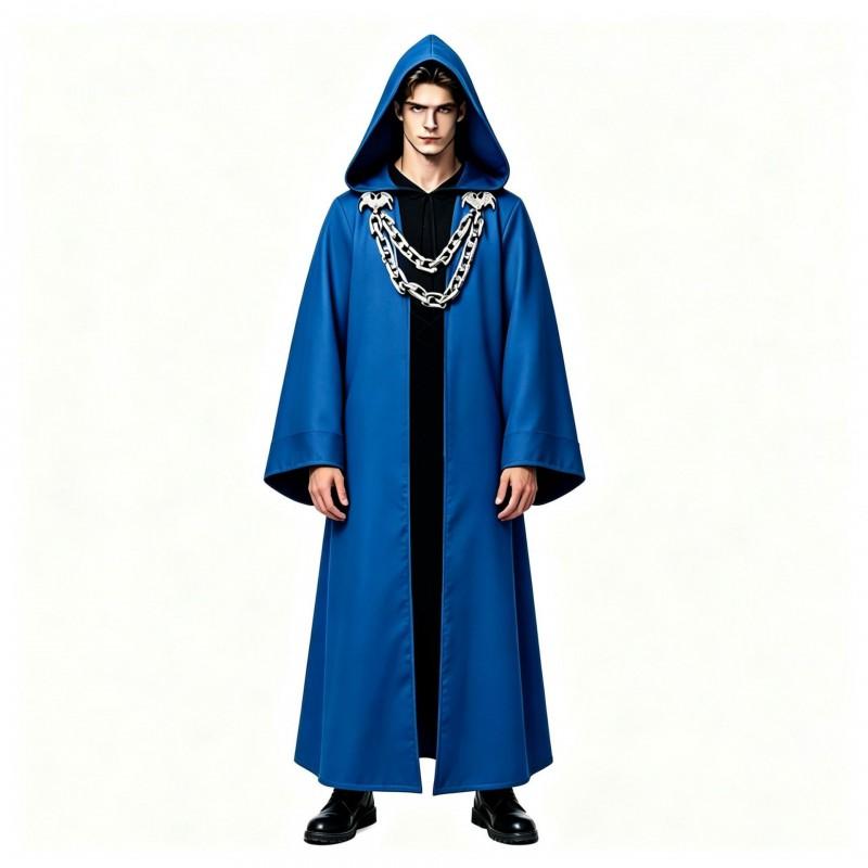 Halloween Dark Chain Hooded Robe Set Medieval Wizard Priest Cosplay Costume Party Outfit