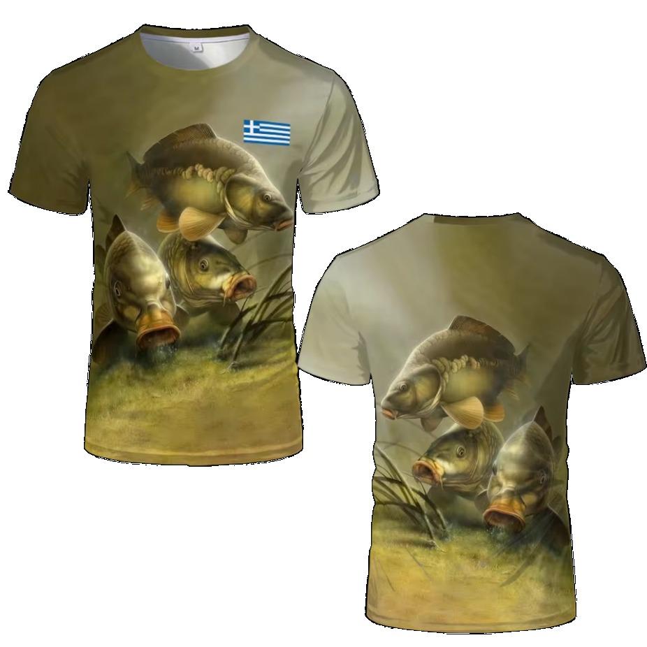 Letní Pánská Trička s Krátkým Rukávem s Módním Ležérním 3D Potiskem Kapra