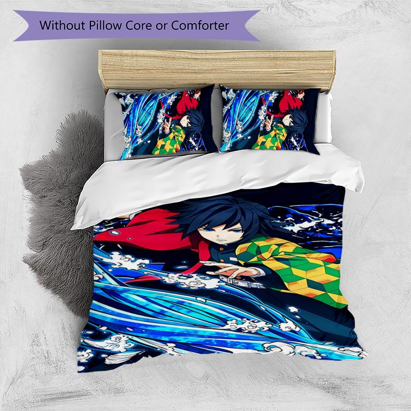 3pcs Tomioka Giyuu1 Design Cover Set - HD Printed Bedding with 1 Cover and 2 Pillowcases - Perfect for Home and Dorm Decor