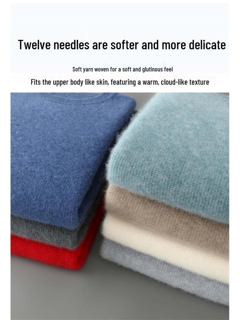 Men's Round Neck Thickened Business Pullover – 100% Australian Wool Cashmere Base Layer for Autumn/Winter.