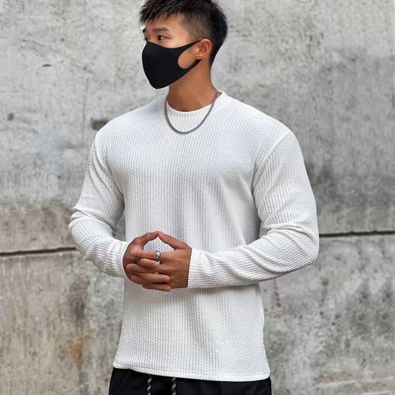 

Men s Elastic Crew Neck Long Sleeve Sports T-Shirt - Breathable, Wrinkle-Resistant, Solid Color for Running & Training XL білий