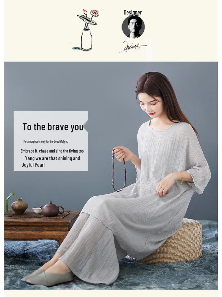 Jarní/Letní Zen Retro Dámský Set Široké Kalhoty a Tílko