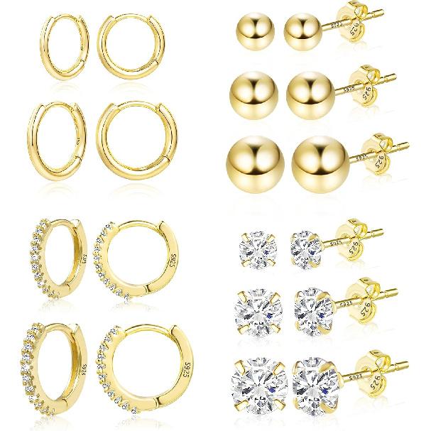 Stud Earrings for Women Hypoallergenic Sterling Silver Post Hoop and Studs Earrings Set for Multiple Piercing Small Ball Cubic Zirconia Earring Studs