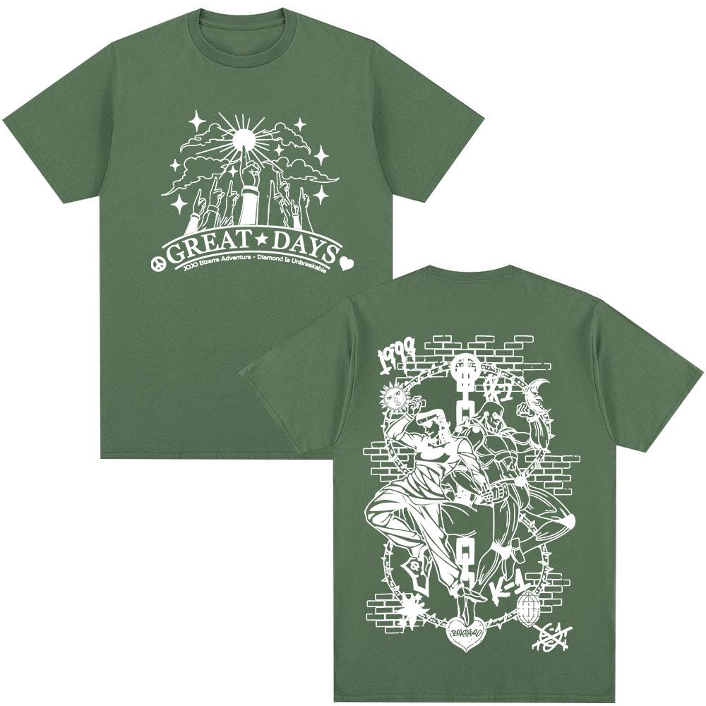 

Anime Jojo Bizarre Adventure Higashikata Josuke Great Days T Shirts Unisex Casual Cotton Short Sleeves Oversized Tshirt Streetwear 4XL
