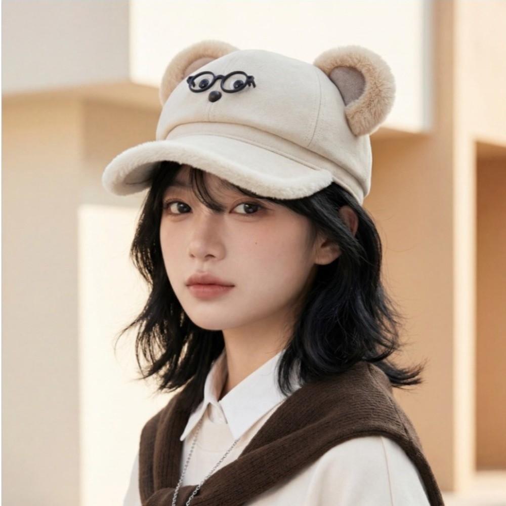 Cartoon Bear Baseball Hat Suede Beret Hat Kawaii Octagonal Cap