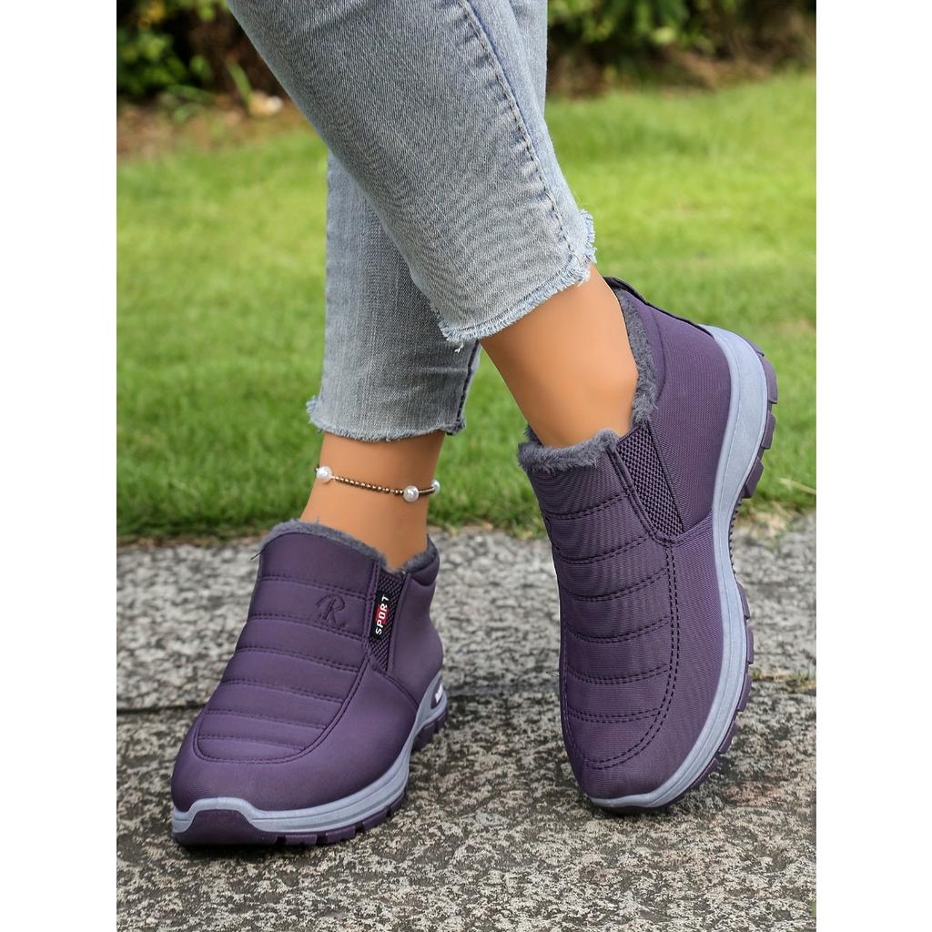 Women's Solid Color Fluffy Boots, Thick Soled Soft Soled Winter Warm Lining Boots, Non Slip Warm Short Boots