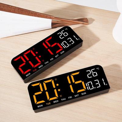 Brightness Adjustment LED Digital Wall Clock 12/24H Format Date Week Large Digital Clock Auto-Dimmer Temperature Display
