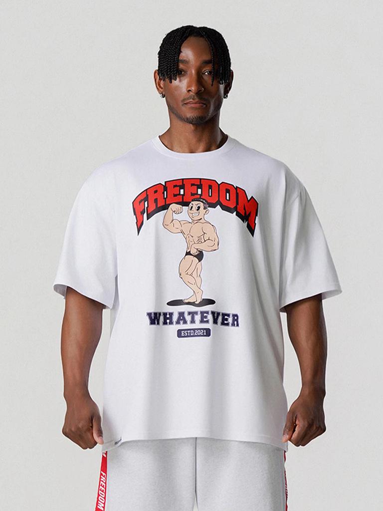 FREEDOM Muscle Man Pattern Short-Sleeved T-Shirt for Fitness Men and Women Casual Sportswear for Leisure GYM