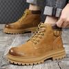 Autumn Winter Buckle Designer Platform Boots for Men New Fashion Casual Work Shoes Male Solid Color Yellow Leather Boots Man