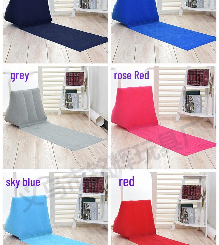 PVC Inflatable Beach Mat with Triangle Back Cushion, Portable & Moisture-Proof, Includes Pillow, Flocking, Folding Design for Single Person Use.