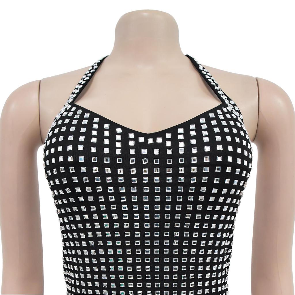 C7179 European & American Fashion Sexy Halter Rhinestone Bodycon Pencil Dress for Women
