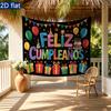 Colorful Birthday Party Banner, Balloon Gift Cake Polyester Backdrop for Home Room Wall
