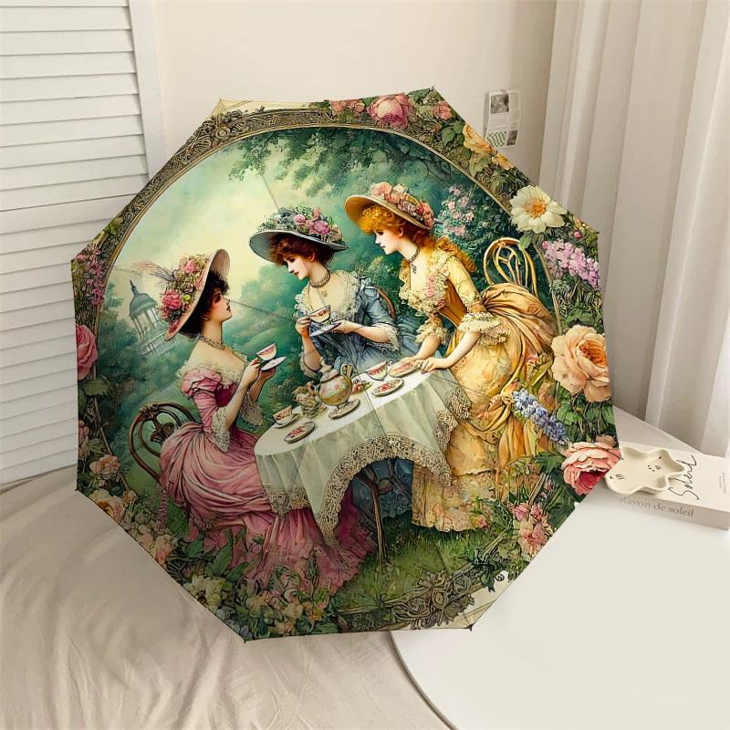

1pc Tea Party Victorian Automatic Open/Close Umbrella with Windproof, 8-Rib Sturdy Canopy, Durable Ribs, Fashionable Design1174A