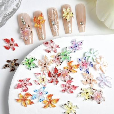 20PCS 3D Hawaii Flower Nail Charms Colorful Hibiscus Resin for Summer Nail Art Design and Jewelry Manicure Accesories
