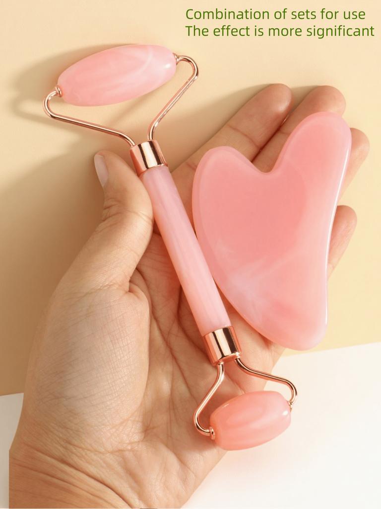 2 Pieces/Set Facial Beauty Massage Tool Set - Double-Head Massage Roller, Triangular Scraping Board, Roller Scraping Body Scraping Massage Tool Set