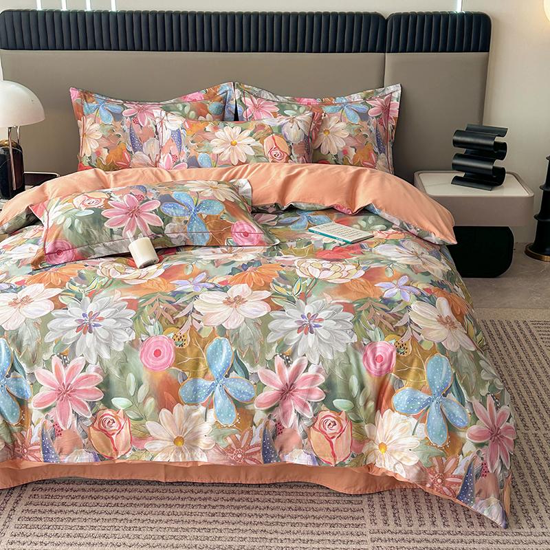 Colorful Flowers Duvet Cover Set Garden Style Quilt Cover 100% Cotton High Quality Queen King Size Bedding Set for Girls Woman
