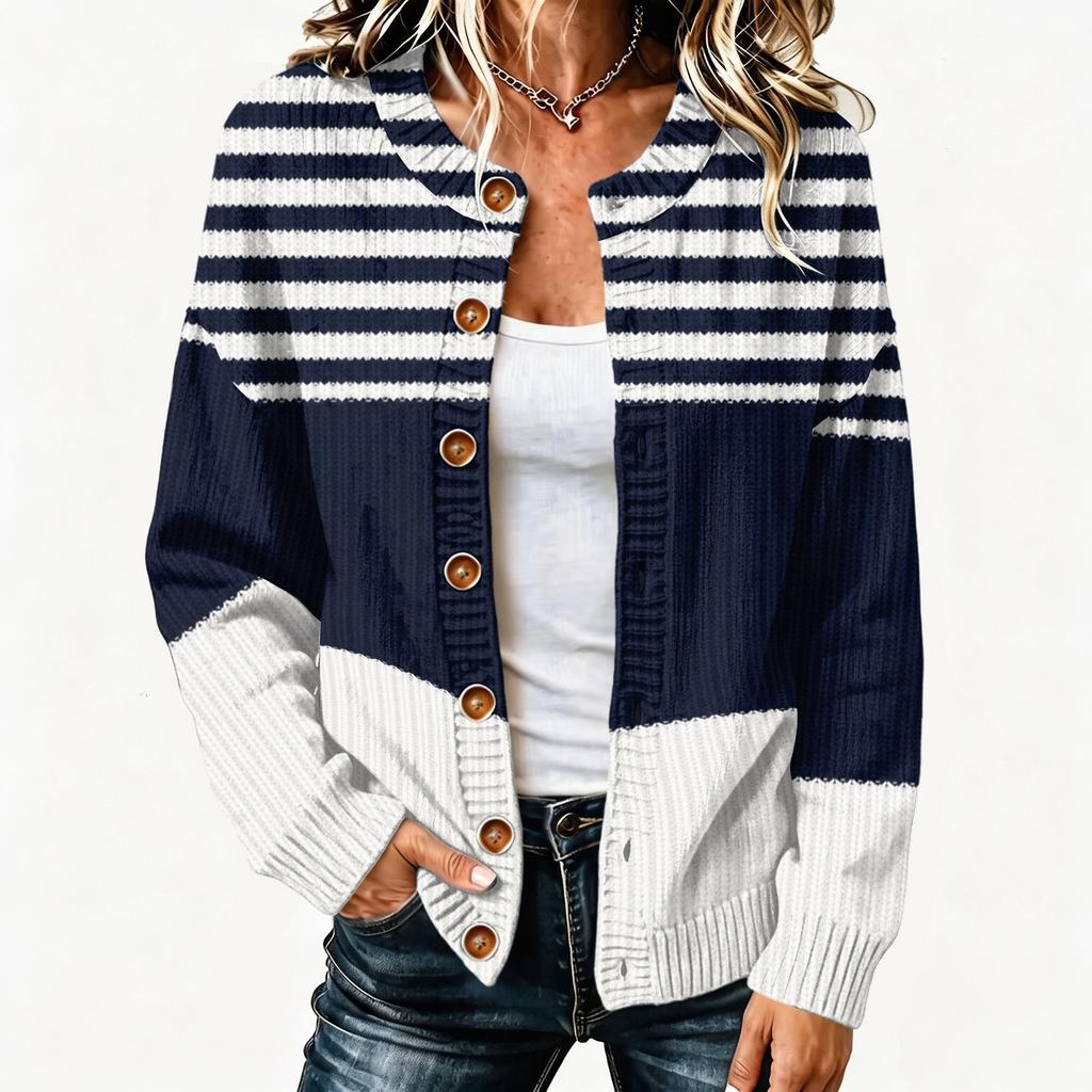 Women's Retro Printed Long Sleeve Knit Cardigan Button Front Jacket