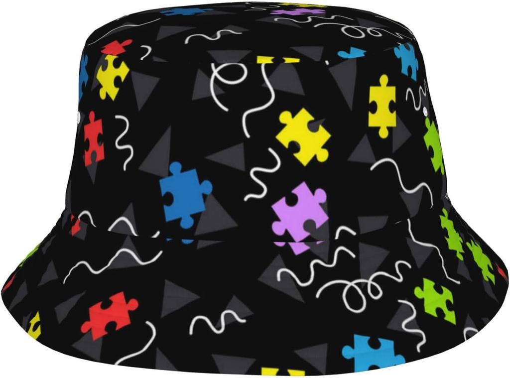 Autism Hats Funny Cute Autism Awareness Print Bucket Hat Summer Travel Beach Fisherman Hat For Women And Men 00003