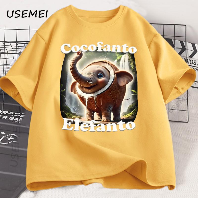 Cocofanto Elefanto Funny Italian Brainrot Meme Classic T-Shirt Cotton Short Sleeve Tshirt Round Neck Breathable Casual Top