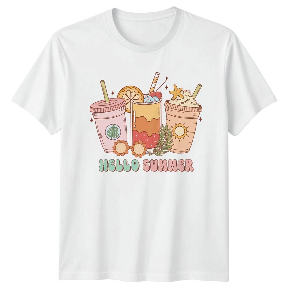 Hello Summer Unisexs TShirt Retro Cocktails Vacation Birthday Gift For Her S