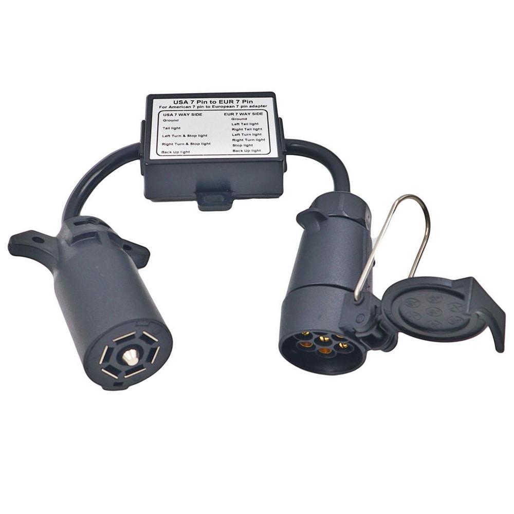 New USA to EU Trailer Light Converter US 7Way Blade Socket to EU 7Pin Round Plug