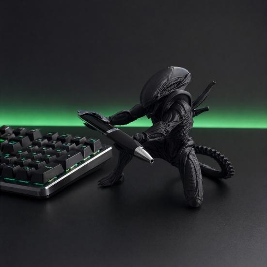 Alien Pen Holder for Desk, 3D Printed Pencil Display Stand, Kneeing Alien Desktop Organizer for Home Office Accessories