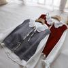 Bi Zheng 2025 Spring Korean Peter Pan Collar Lace Shirt & Knitted Vest 2-Piece Set for Women