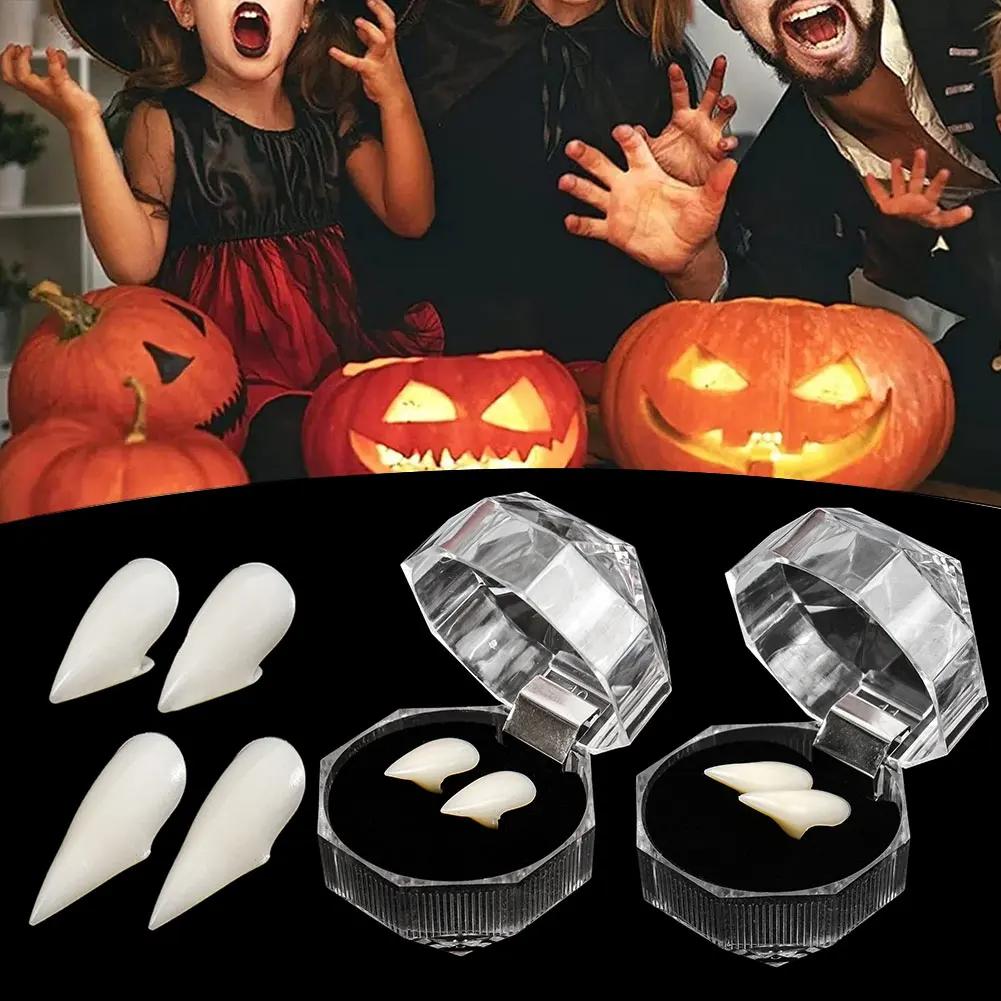 Halloween Vampire Teeth Fangs DIY Cosplay Dentures Props Resin False Teeth with Solid Glue for Masquerade Party Cosplay Costume