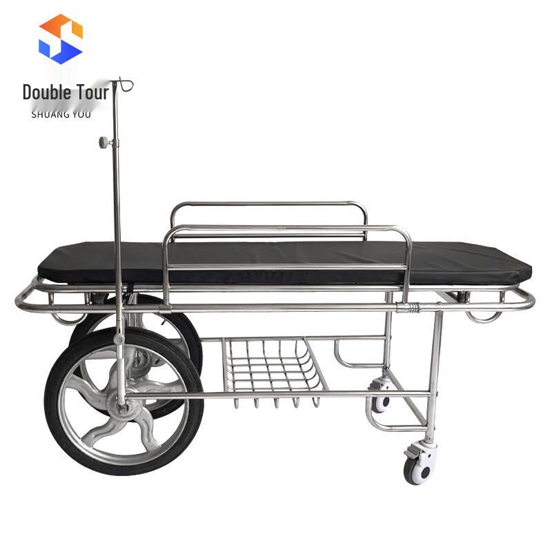 Stainless Steel Emergency Stretcher Cart with Motorcycle Wheels