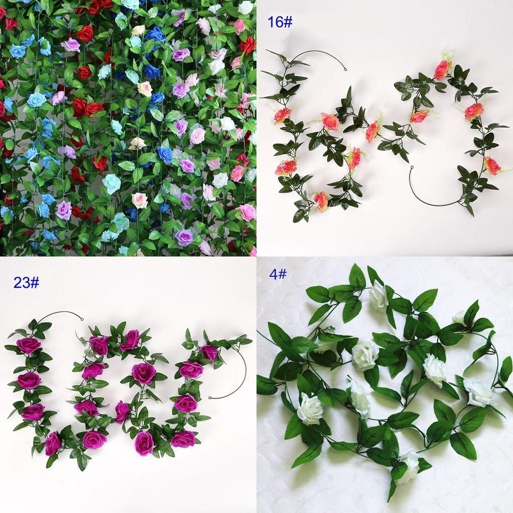 2.4m Long Silk Rose Fake Flower Ivy Vine Leaf Garland For Elegant Home Decor