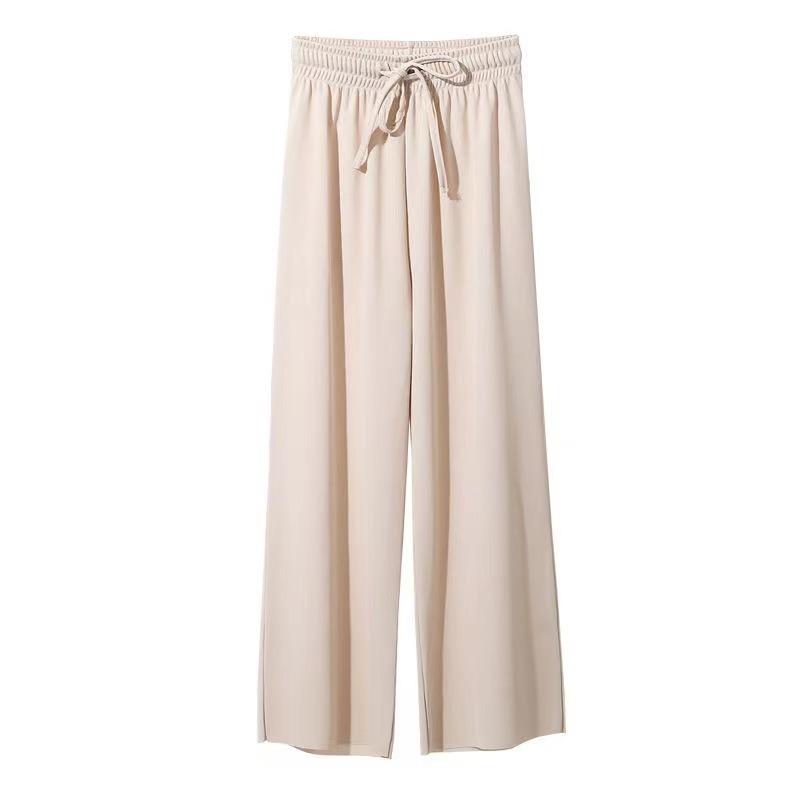 Breathable drawstring wide-leg pants summer high waist drape cool floor mopping straight pants casual thin loose sunscreen pants
