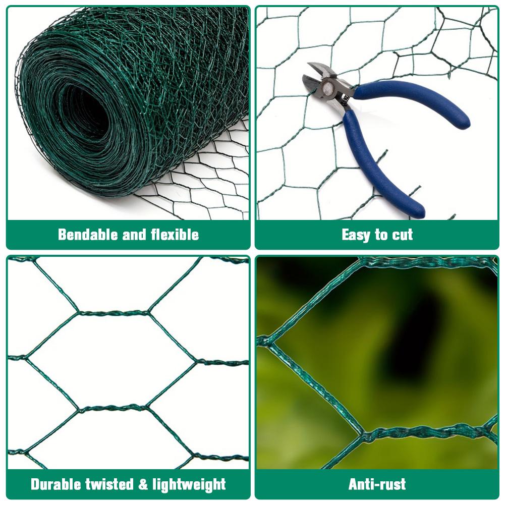 Chicken Wire 39.37x1200in Hexagonal Mesh Poultry Wire Netting PVC-Coated Garden Fence Barrier Chicken Wire Fence Netting