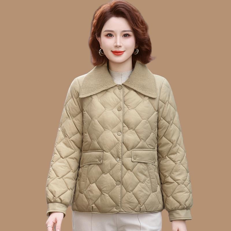 Petite Stylish Cotton Jacket for Middle-Aged Women, Autumn/Winter Short Coat, Warm Lightweight Outerwear for Elderly Women