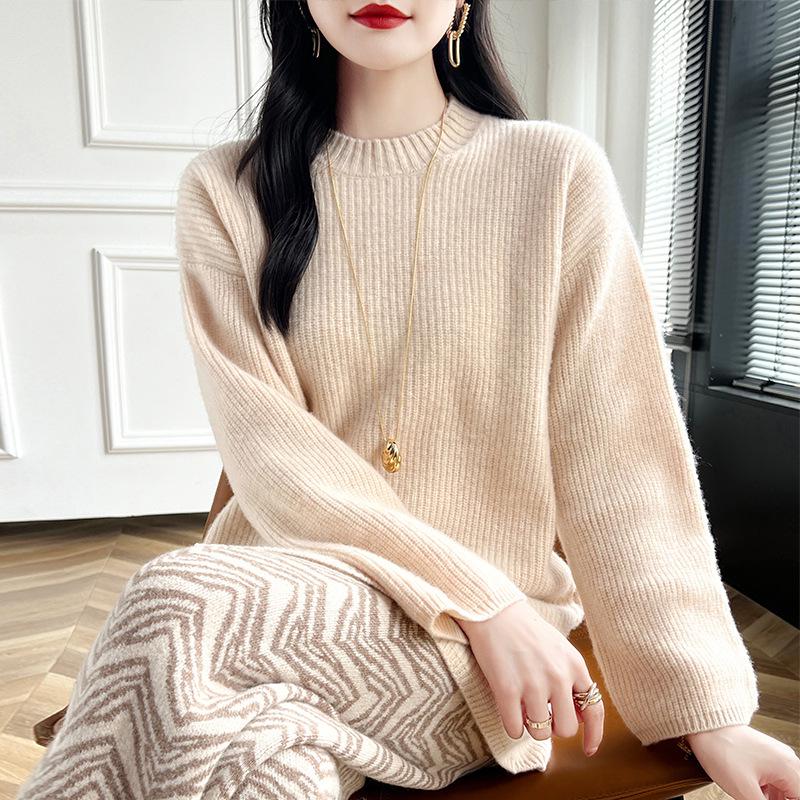 Women's Mid-Length Zipper Pullover Sweater - New Autumn/Winter Casual Knit Round Neck Top