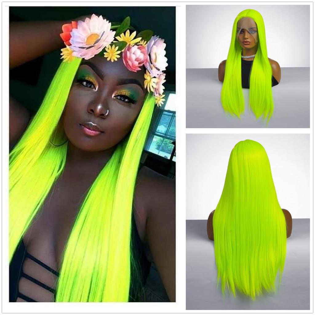 ALAN EATON 13x4x1 Lace Front Wigs Fluorescent Green Synthetic Long