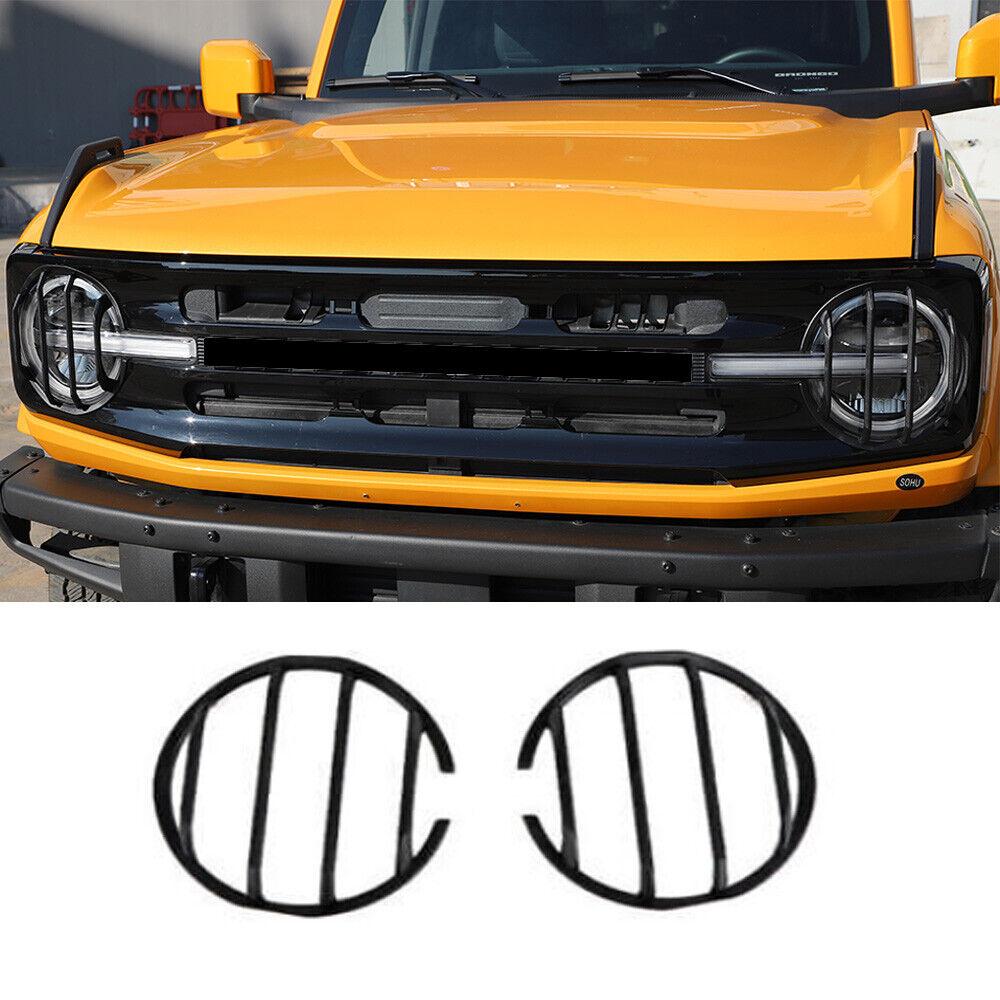 Front Headlight Lamp Cover Trim Bezels Accessories For Ford Bronco + Black