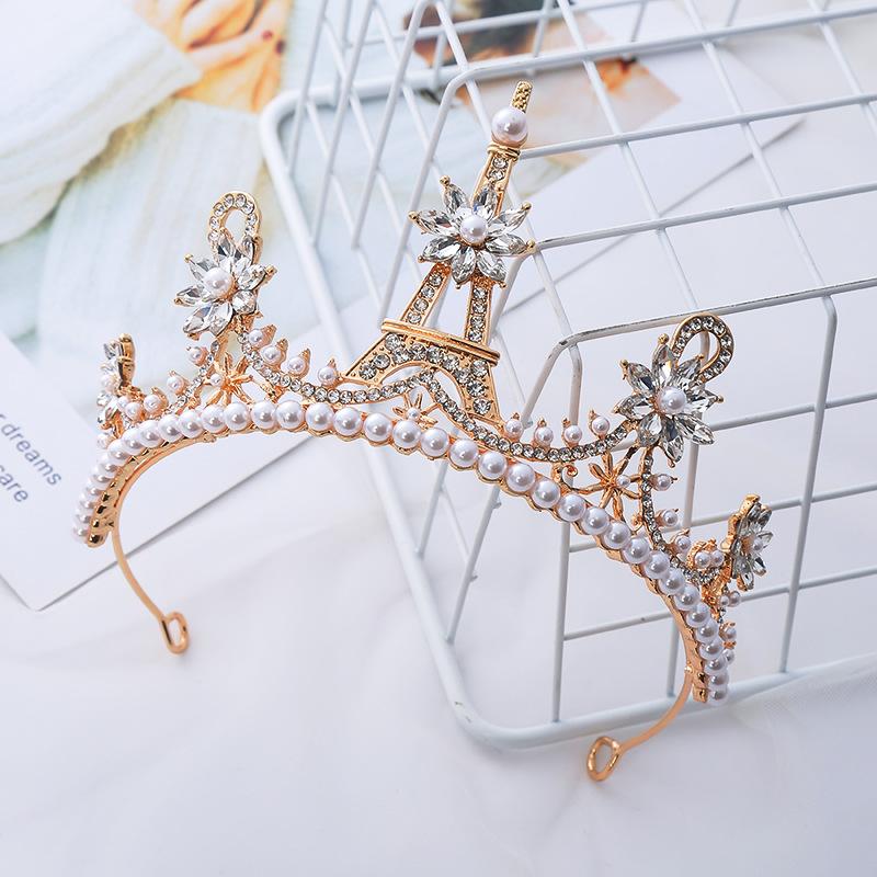 Bridal Crown Alloy Super Fairy Crystal Crown Birthday Headband Light Luxury Versatile Eiffel Iron and Rhinestone Crown
