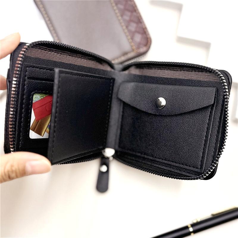 Herren Vintage PU Leder Geldbörse Reißverschluss Dreifach gefaltet Kurze Geldbörse Gewebtes Patchwork Multi Kartenhalter Münzfach Ausweisfenster Lässige Business Geldbörse