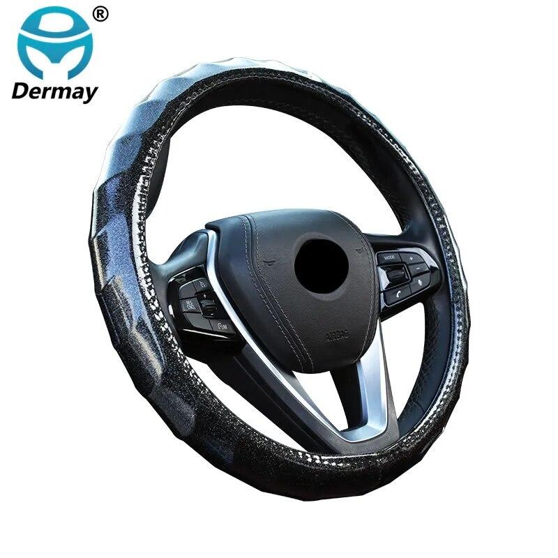 DERMAY Steering Wheel Cover Laser PU Leather Cute for Women Girl Non-slip Fit Steering Wheel 37-38cm Fashion Car Accessories